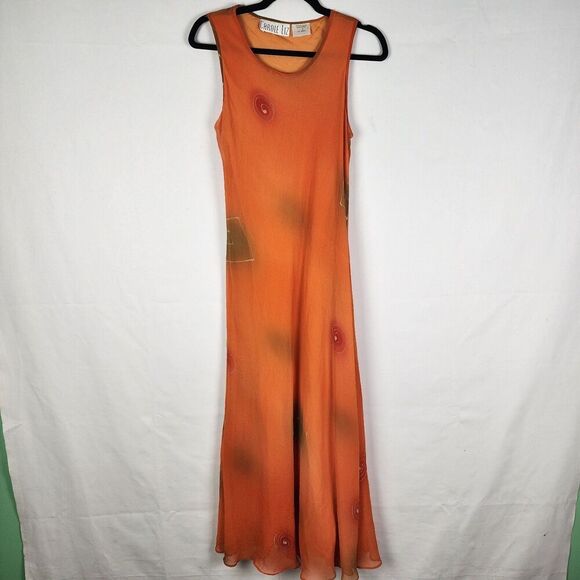 Carole Liz Vtg 90s Y2k Orange Straight Line Maxi Dress Pheobe From Friends Sz Lg - Picture 1 of 5